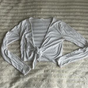Womens XS Garage White Ribbed Tie-Front Top